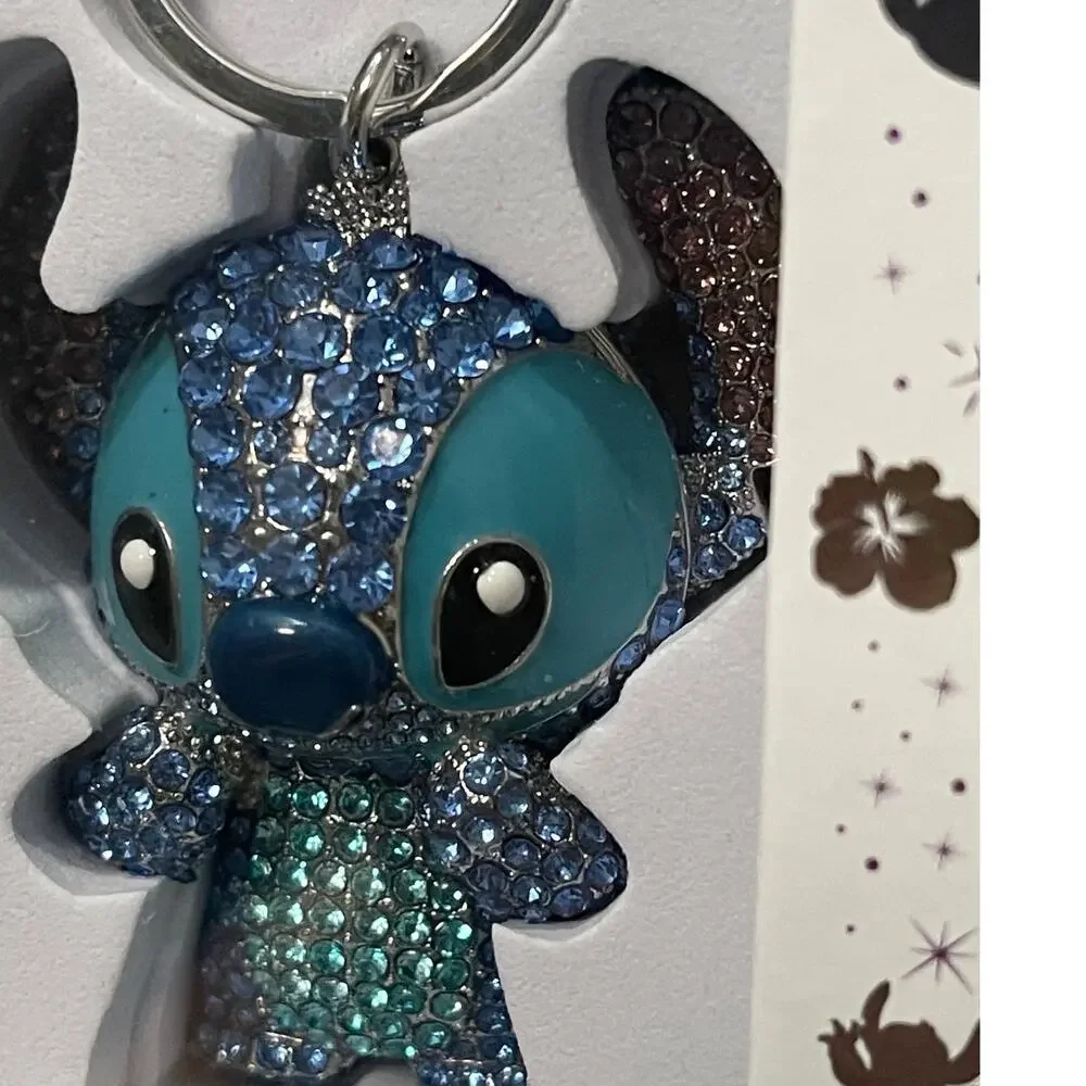 Disney Stitch Glitter Keychain Blue Bag Charm Sparkly Rhinestones NEW